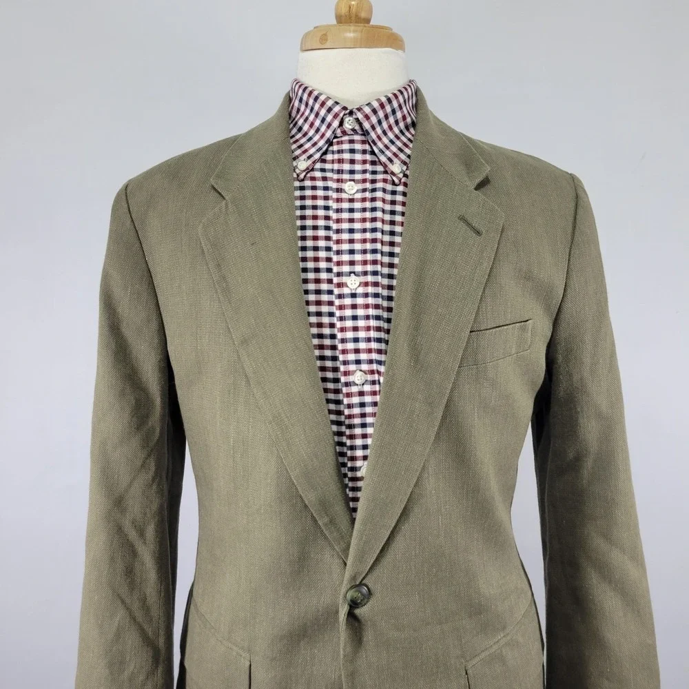 Claiborne Men's Sport Coat Blazer‎ Two Button Green Cotton Linen Blend 40R